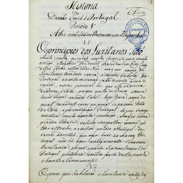 MANUSCRITO. HISTÓRIA DO DIREITO CIVIL DE PORTUGAL.