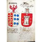 MANUSCRITO - NOBILIARIO LUZITANO, que conthem as armas das pessoas Reais e dos Titulares, e mais Familias deste Reino de Portugal. Tomo 1º. Séc. XVII. 