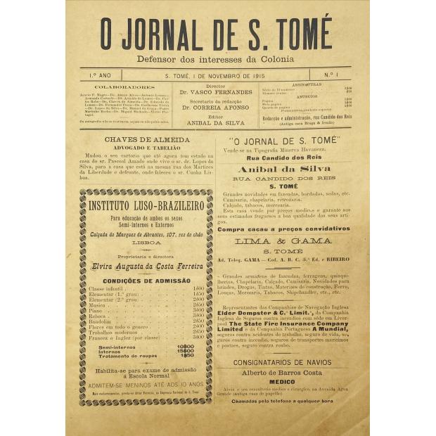 JORNAL (O) DE S. TOMÉ. Defensor dos interesses da colónia. Nº1 (ao 12). 