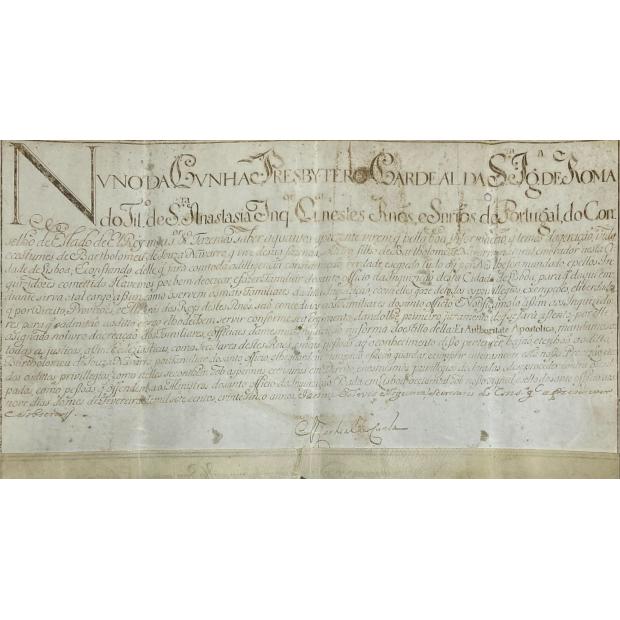 MANUSCRITO. PROVISÃO COMO FAMILIAR DO SANTO OFÍCIO DE BARTHOLOMEU DE SOUZA NAVARRO.