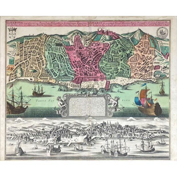 MAPA. SEUTTER. - LISBONA magnificentissima Regia sedes Portugalliæ et florentißimum Emporium ad ostia Tagi situm.