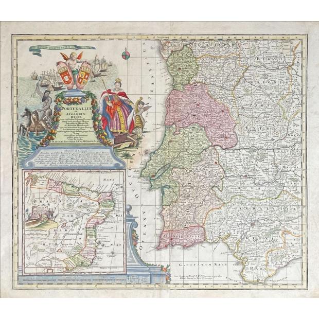 MAPA. SEUTTER. PORTUGALLIA ET ALGARBIA REGNA.