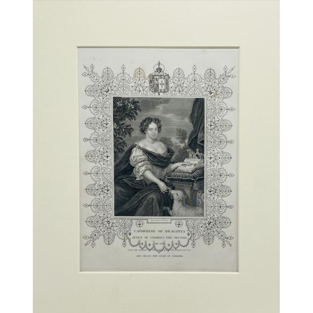 GRAVURA. CATHERINE OF BRAGANZA. Queen of Charles the second.