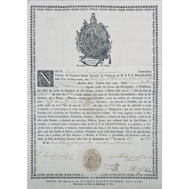 GUIMARÃES. - Venerável Ordem Terceira da Penitência de N.S.P.S. Francisco desta Villa de Guimaraens. 
