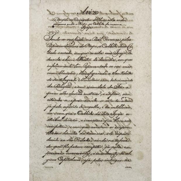 SILVA, José de Seabra da. - Avizo dirigido ao Corregedor d'Elvas sobre as dissensões entre o Bispo e o Cabido da mesma Igreja.