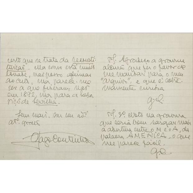 GAGO COUTINHO. Carta assinada e dirigida a Gomes Monteiro sobre o envio de provas.