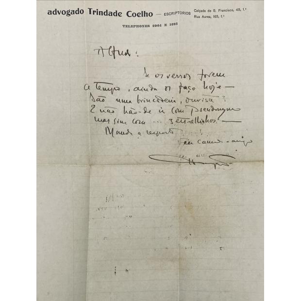 José Francisco Trindade Coelho.  Carta em papel timbrado.