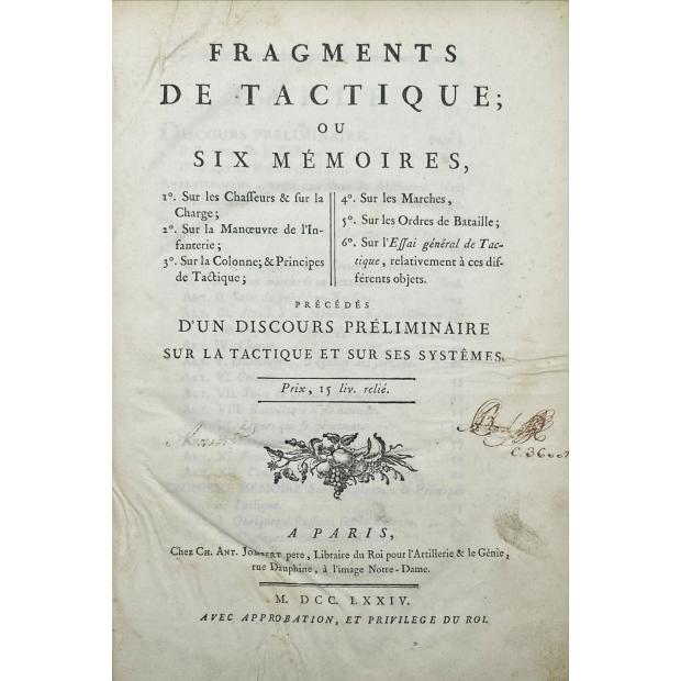 MESNIL-DURAND, Baron de François-Jean de Graindorge d'Orgeville. - FRAGMENTS DE TACTIQUE; ou six mémoires. Précédés d'un discours préliminaire sur la tactique et sur ses systèmes. 