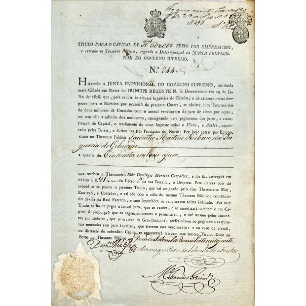TÍTULO CAPITAL DE EMPRESTIMO DE 50.000 REIS.