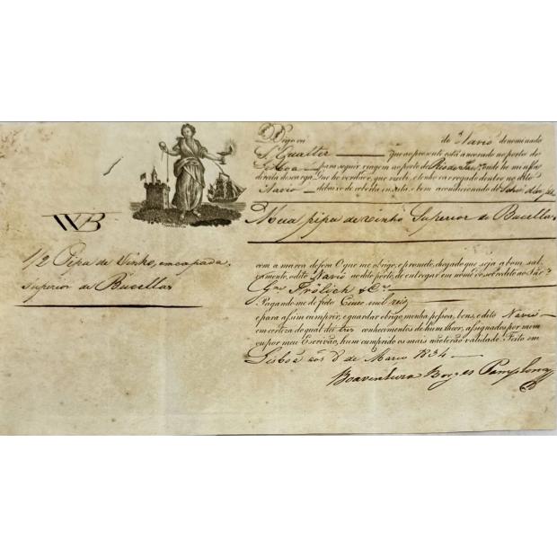 MANUSCRITO. - VINHO. Documento de carga do Navio Gualter.