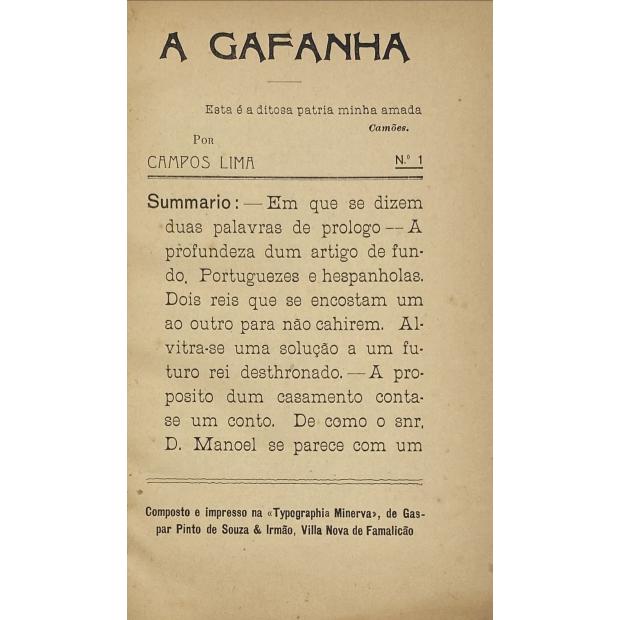 GAFANHA (A). Director: Campos Lima. Nº1 (ao Nº8). 