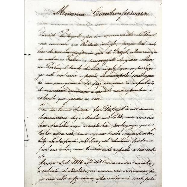 MANUSCRITO. MOUZINHO DA SILVEIRA. “Memoria contemporânea”. Paris 1830.