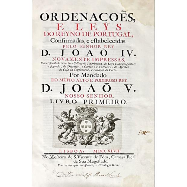 ORDENAÇÕES, E LEYS DO REYNO DE PORTVGAL. Vol. I (a V) - REPERTORIO DAS ORDENAÇÕES DO REYNO DE PORTUGAL Vol. I (e II). - APPENDIX das Leys Extravagantes, Decretos, e Avisos, que se tem publicado do anno de 1747 até o anno de 1760.