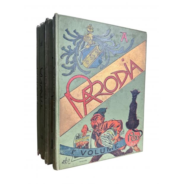 PARODIA (A). Publica-se ás quartas-feiras. Caricaturas de Raphael Bordallo Pinheiro e Gustavo Bordallo Pinheiro. Editor: Candido Chaves. Nº 1 - Lisboa. 17 de Janeiro. 1900 (ao Nº 51 - 31 de Dezembro de 1903). 