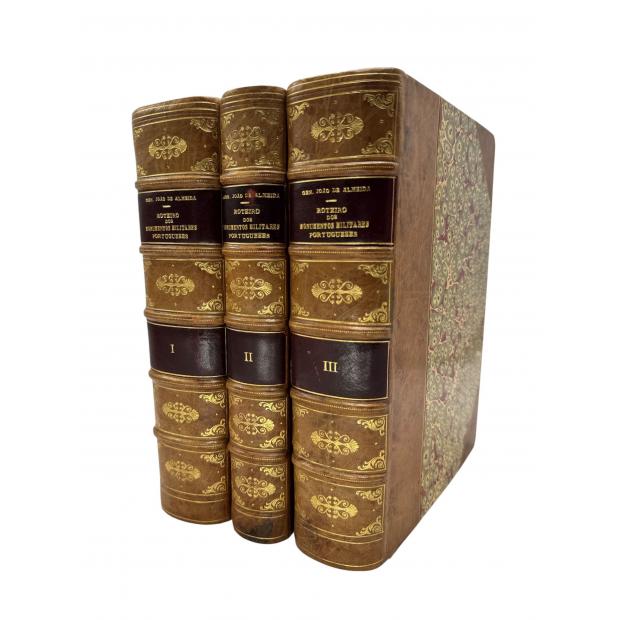 ALMEIDA, General João de. - ROTEIRO DOS MONUMENTOS MILITARES PORTUGUESES. Volume I - Beira (Distritos da Guarda, Castelo Branco e Viseu). Volume II - (Distritos de Aveiro, Coimbra, Leiria e Santarém). Volume III - (Distritos de Portalegre, Évora, Beja e Faro).