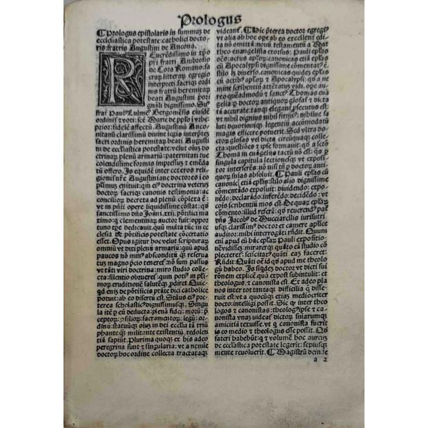INCUNÁBULO. ANCONA. Augustinus de. - SUMMA DE POTESTATE ECCLESIASTICA. (Edição de Paulus de Bergamo).