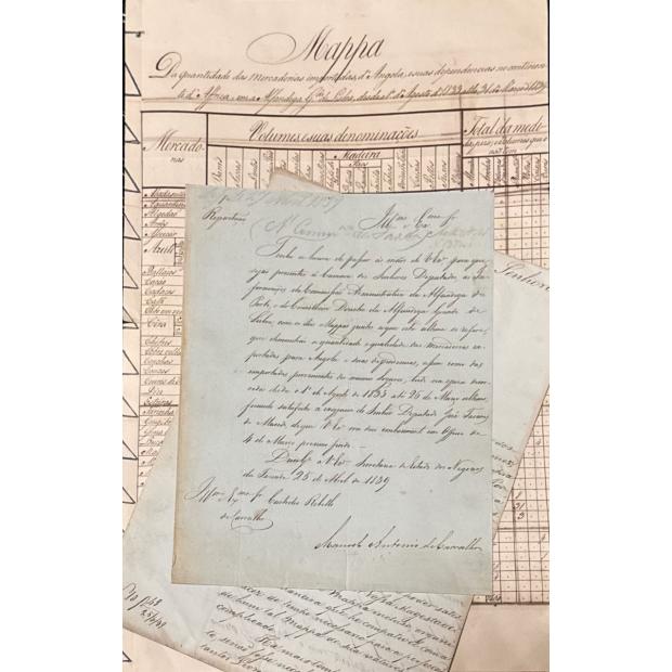 MANUSCRITO. Mapas de exportação e importação da Alfandega de Lisboa e Angola.