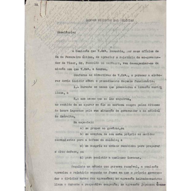 MANUSCRITO. TIMOR. RELATÓRIO DO MINISTÉRIO DAS COLÓNIAS.