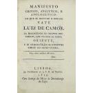 Camoniana. COUTO, António Maria do. - MANIFESTO CRITICO, ANALYTICO, E APOLOGETICO, em que se defende o insigne Vate Luis de Camões